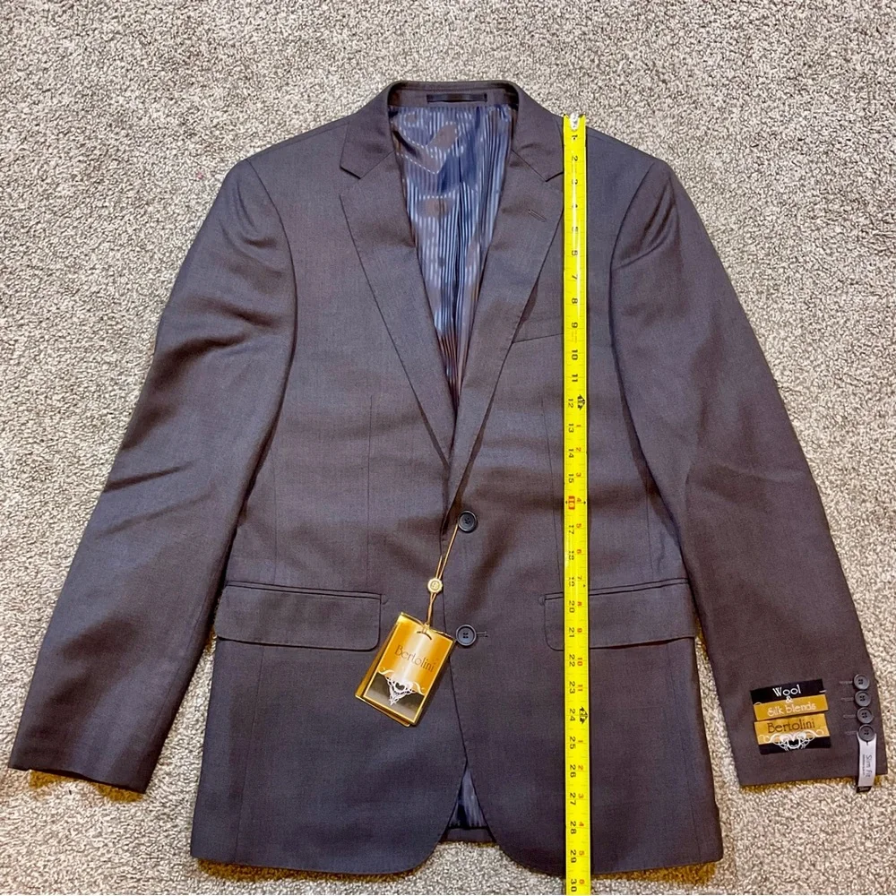 Bertolini 2pc‎ Suit Jacket Size 38R Pants 46/40 Sport Coat Blazer Wool Silk Gray